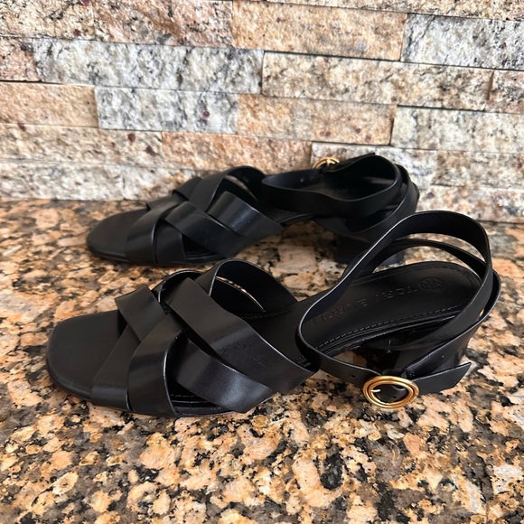 TORY BURCH BLACK LEATHER CITY HEELS - Picture 5 of 10